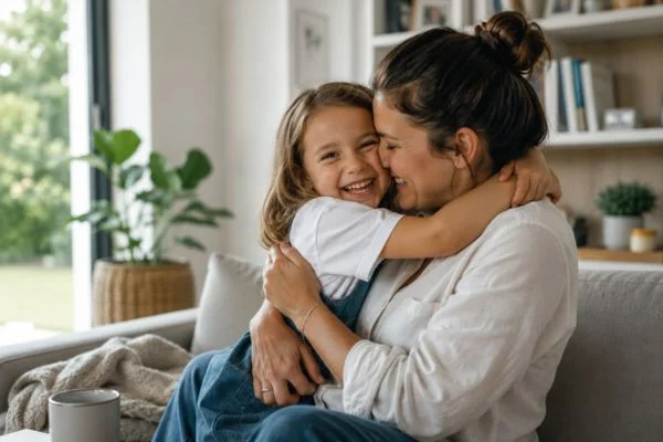 happy child with parent after parenting plans Bath